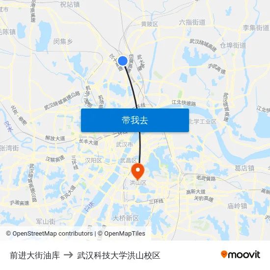 前进大街油库 to 武汉科技大学洪山校区 map