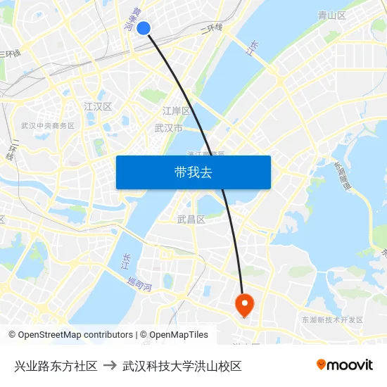 兴业路东方社区 to 武汉科技大学洪山校区 map