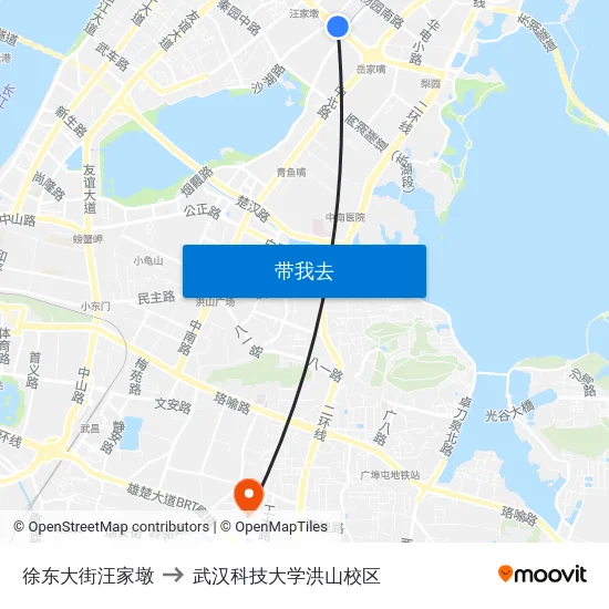 徐东大街汪家墩 to 武汉科技大学洪山校区 map