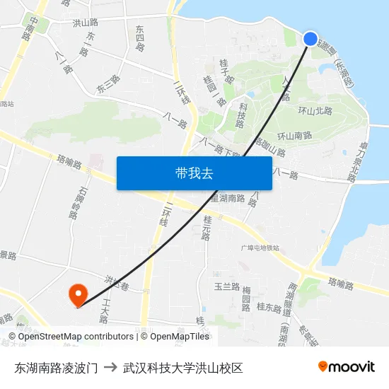 东湖南路凌波门 to 武汉科技大学洪山校区 map