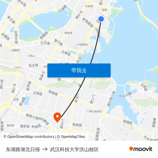 东湖路湖北日报 to 武汉科技大学洪山校区 map