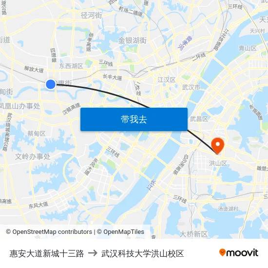 惠安大道新城十三路 to 武汉科技大学洪山校区 map