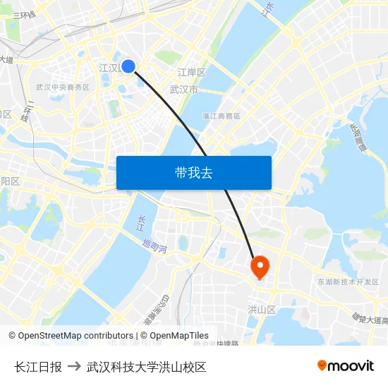 长江日报 to 武汉科技大学洪山校区 map