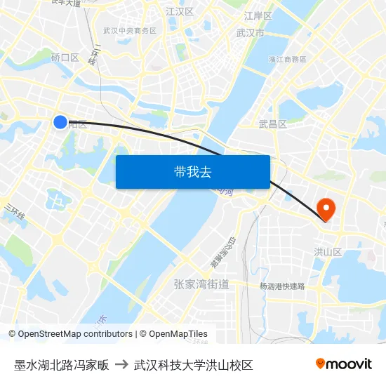 墨水湖北路冯家畈 to 武汉科技大学洪山校区 map