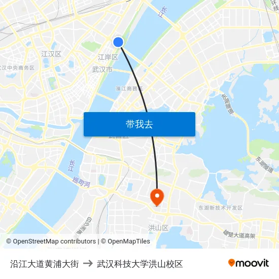 沿江大道黄浦大街 to 武汉科技大学洪山校区 map