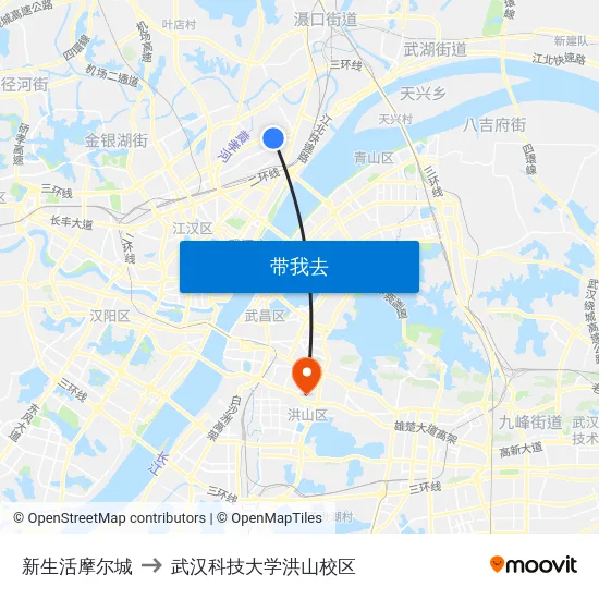 新生活摩尔城 to 武汉科技大学洪山校区 map