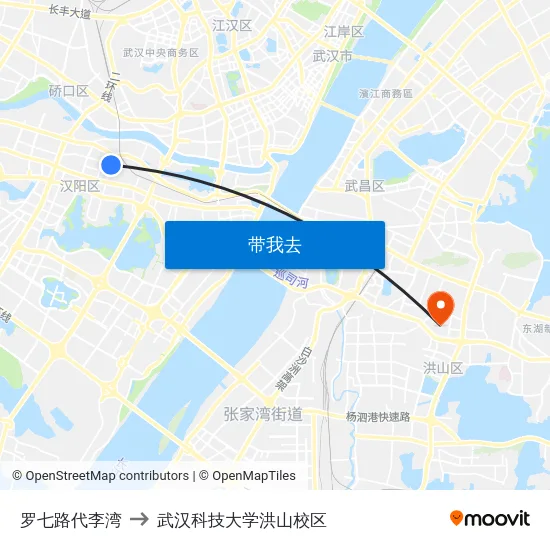 罗七路代李湾 to 武汉科技大学洪山校区 map