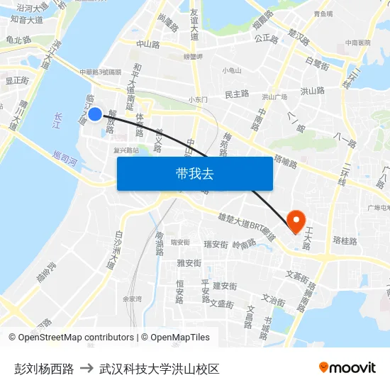 彭刘杨西路 to 武汉科技大学洪山校区 map