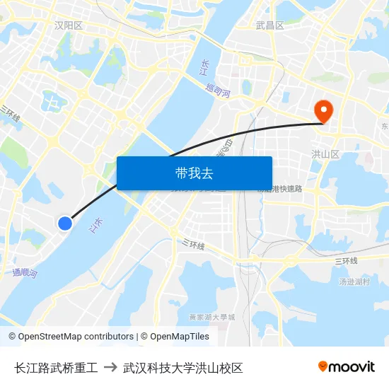 长江路武桥重工 to 武汉科技大学洪山校区 map