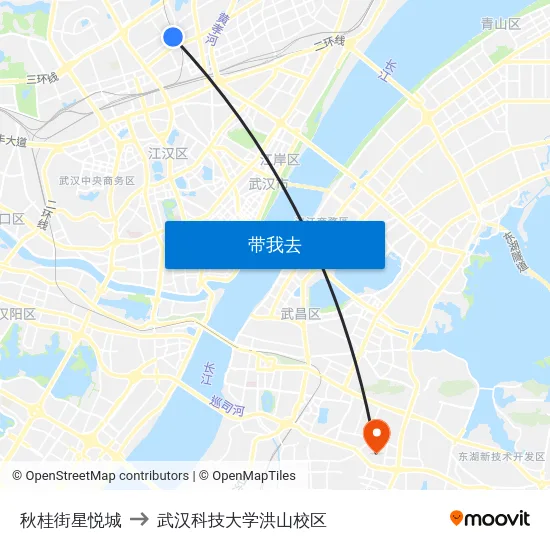秋桂街星悦城 to 武汉科技大学洪山校区 map