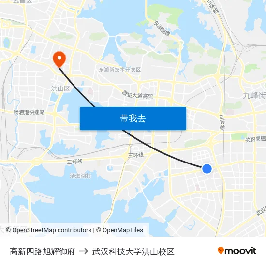高新四路旭辉御府 to 武汉科技大学洪山校区 map