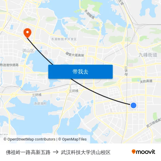 佛祖岭一路高新五路 to 武汉科技大学洪山校区 map