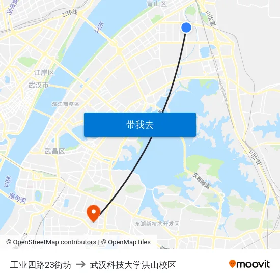 工业四路23街坊 to 武汉科技大学洪山校区 map