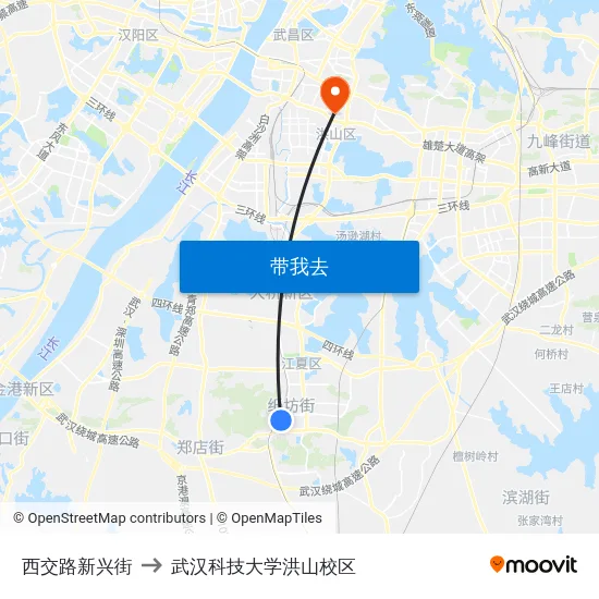 西交路新兴街 to 武汉科技大学洪山校区 map