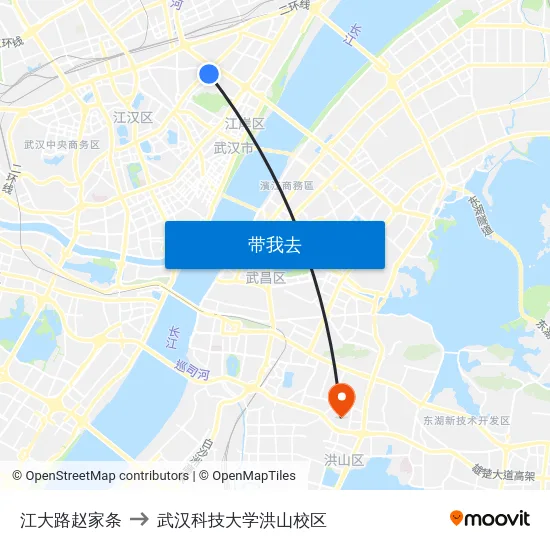 江大路赵家条 to 武汉科技大学洪山校区 map