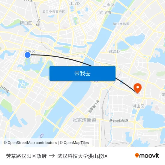 芳草路汉阳区政府 to 武汉科技大学洪山校区 map