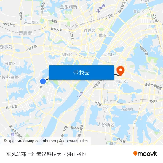 东风总部 to 武汉科技大学洪山校区 map