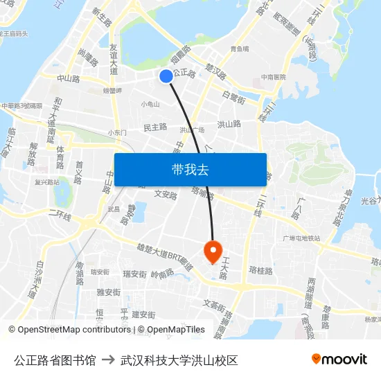 公正路省图书馆 to 武汉科技大学洪山校区 map