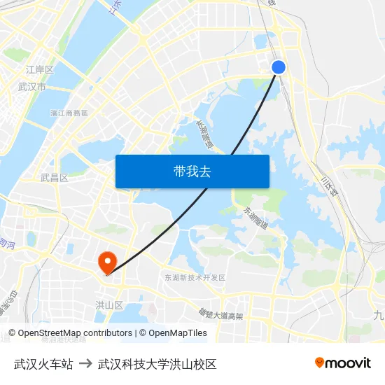 武汉火车站 to 武汉科技大学洪山校区 map
