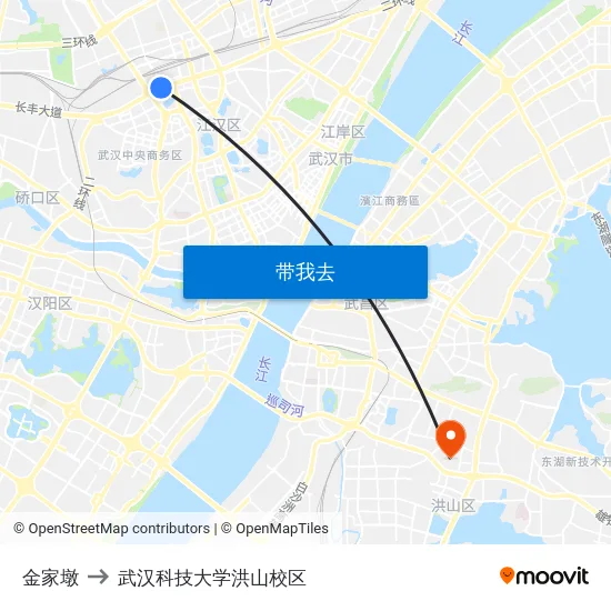 金家墩 to 武汉科技大学洪山校区 map