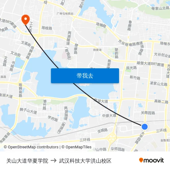 关山大道华夏学院 to 武汉科技大学洪山校区 map