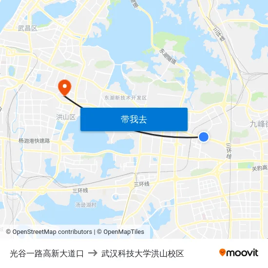 光谷一路高新大道口 to 武汉科技大学洪山校区 map