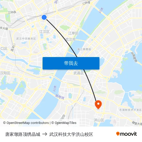 唐家墩路顶绣晶城 to 武汉科技大学洪山校区 map