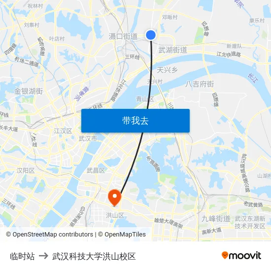 临时站 to 武汉科技大学洪山校区 map