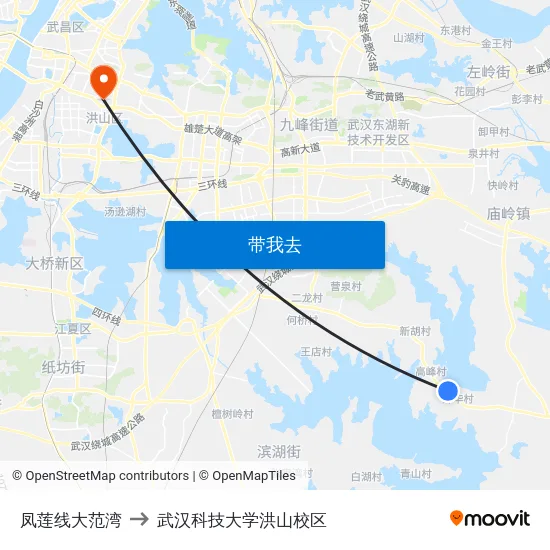 凤莲线大范湾 to 武汉科技大学洪山校区 map