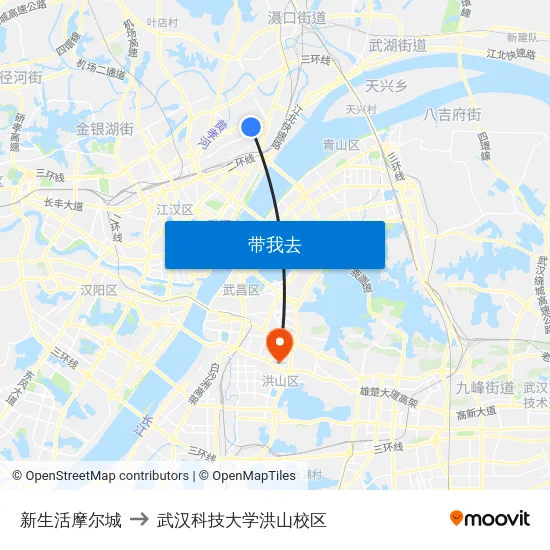 新生活摩尔城 to 武汉科技大学洪山校区 map
