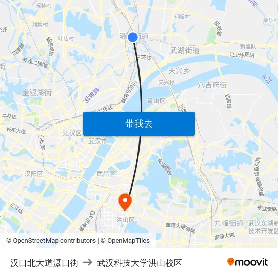 汉口北大道滠口街 to 武汉科技大学洪山校区 map