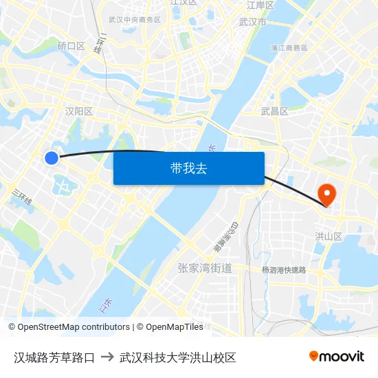 汉城路芳草路口 to 武汉科技大学洪山校区 map