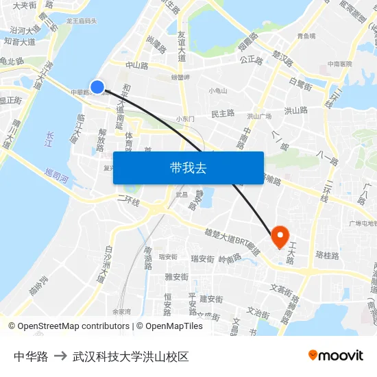 中华路 to 武汉科技大学洪山校区 map