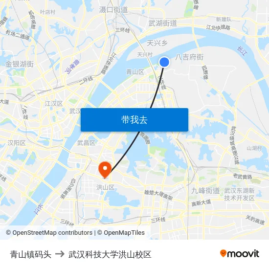 青山镇码头 to 武汉科技大学洪山校区 map