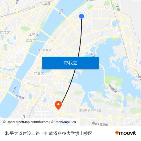 和平大道建设二路 to 武汉科技大学洪山校区 map