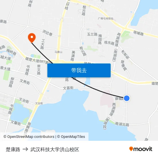 楚康路 to 武汉科技大学洪山校区 map