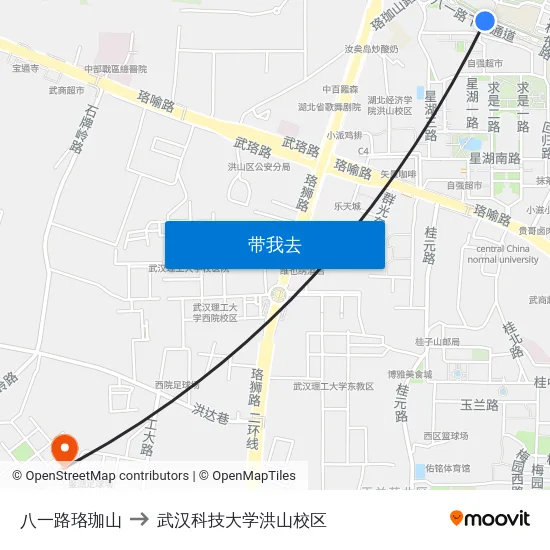 八一路珞珈山 to 武汉科技大学洪山校区 map