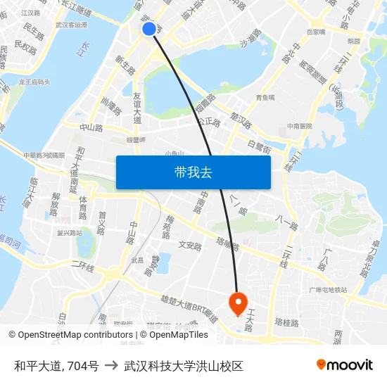 和平大道, 704号 to 武汉科技大学洪山校区 map
