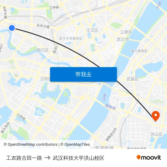 工农路古田一路 to 武汉科技大学洪山校区 map
