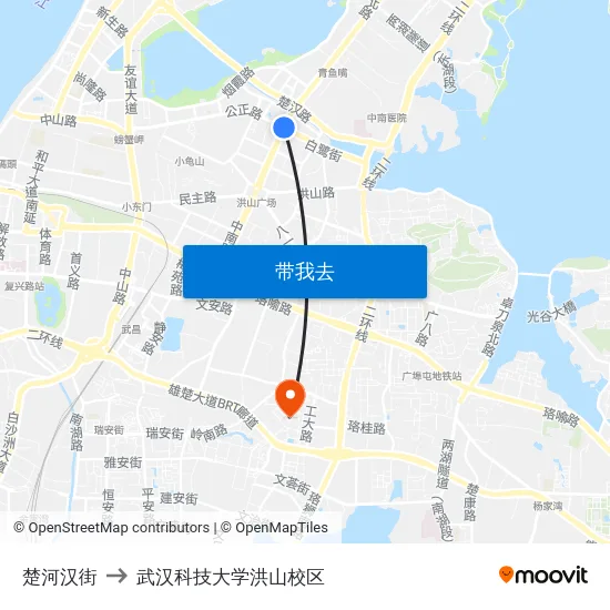 楚河汉街 to 武汉科技大学洪山校区 map