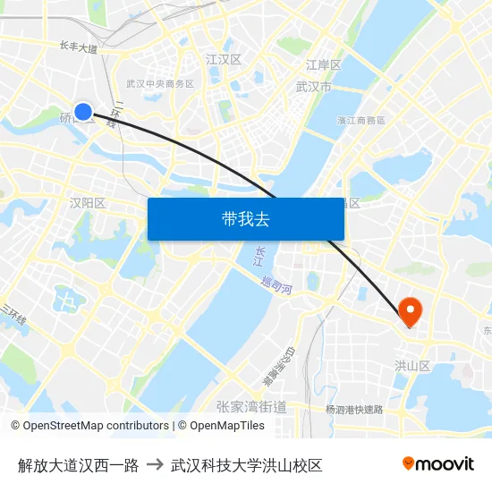 解放大道汉西一路 to 武汉科技大学洪山校区 map