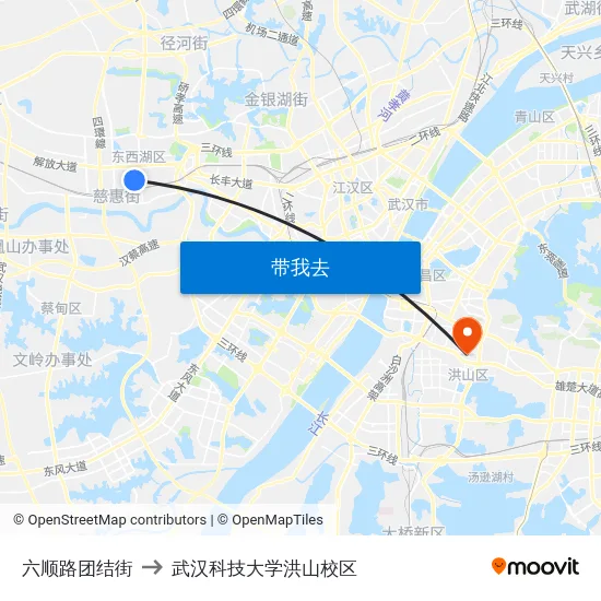 六顺路团结街 to 武汉科技大学洪山校区 map
