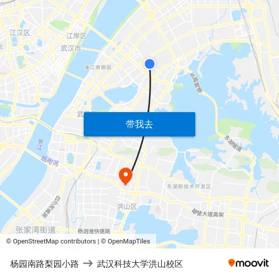 杨园南路梨园小路 to 武汉科技大学洪山校区 map