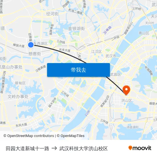 田园大道新城十一路 to 武汉科技大学洪山校区 map
