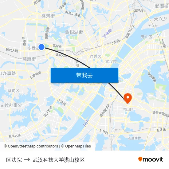区法院 to 武汉科技大学洪山校区 map