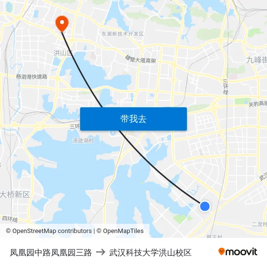 凤凰园中路凤凰园三路 to 武汉科技大学洪山校区 map
