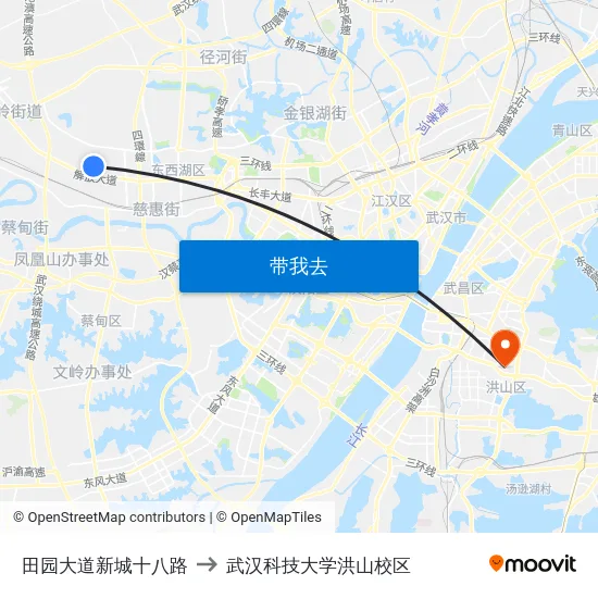 田园大道新城十八路 to 武汉科技大学洪山校区 map
