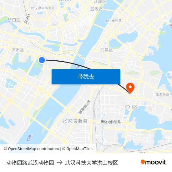 动物园路武汉动物园 to 武汉科技大学洪山校区 map