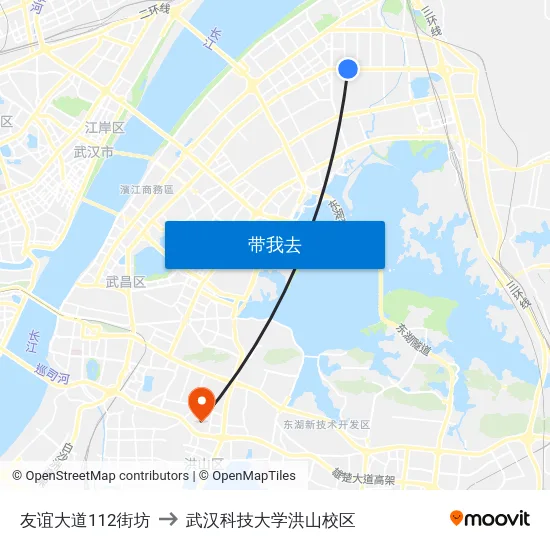 友谊大道112街坊 to 武汉科技大学洪山校区 map