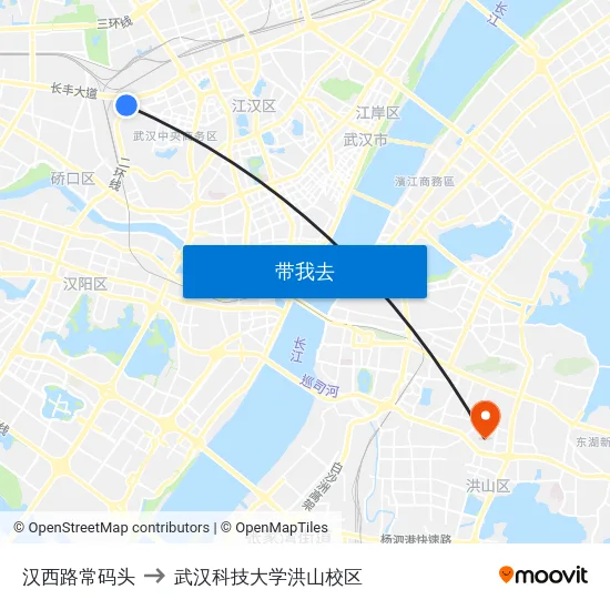汉西路常码头 to 武汉科技大学洪山校区 map